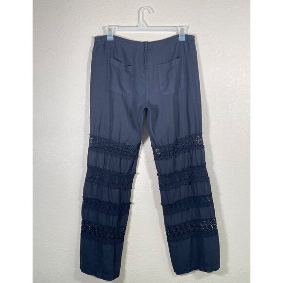 Johnny Was Women's Wide Leg Crochet Linen Pants Washed Black Boho - Picture 6 of 10